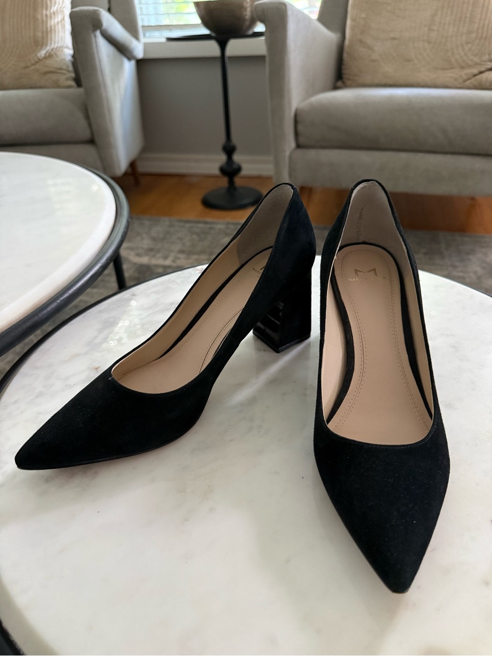 Marc Fischer Black Pointed Toe Block Heel Pumps